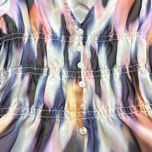 Steve Madden Peplum Top Medium Watercolor Puff Sleeve Fairy Whimsy Romantic - Picture 5 of 9